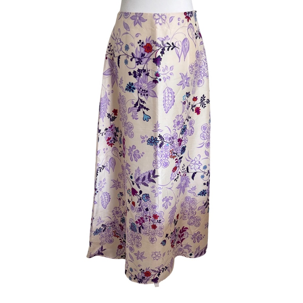 Vintage Ann Taylor 100% Silk Floral A-Line Maxi Skirt Ivory Purple Sz 6